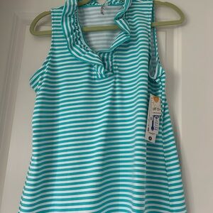 Striped Athleisure Sleeveless Top with Ruffle Collar